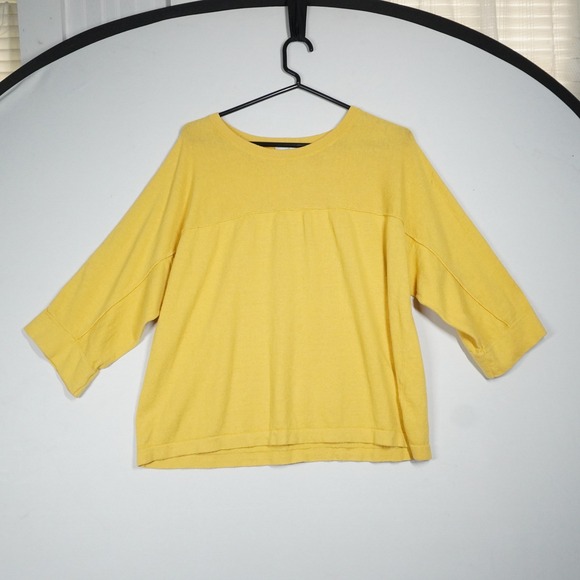 J. Jill Sweaters - J. Jill Womens Yellow Linen Blend Relaxed 3/4 Sleeve Knit‎ Sweater Large Coastal